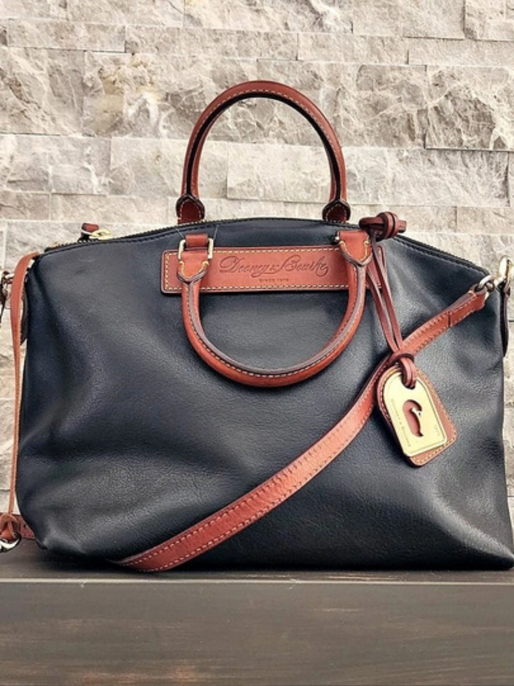 Dooney & Bourke Florentine Vacchetta Leather Satchel Black & Brown